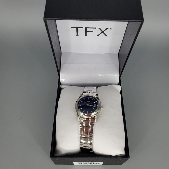 TFX Blue Minimalist Silvertone Watch - Picture 3 of 6